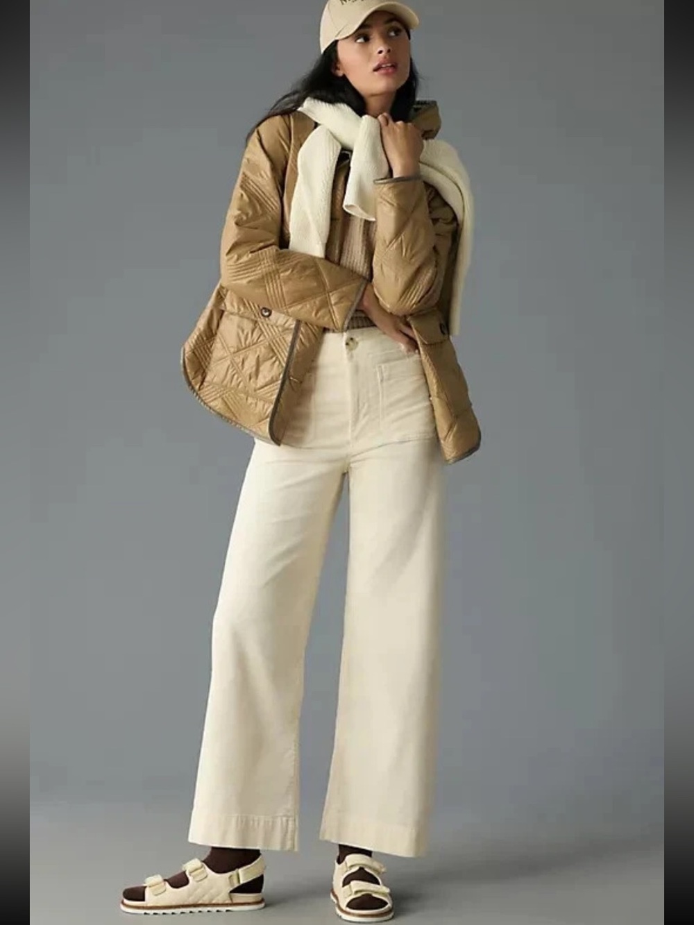 Maeve Thr Colette Cropped-Leg Cream High-Rise Corduroy Pants 👖